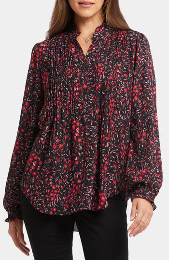 Nydj Pleated Yoke Long Sleeve Peasant Blouse