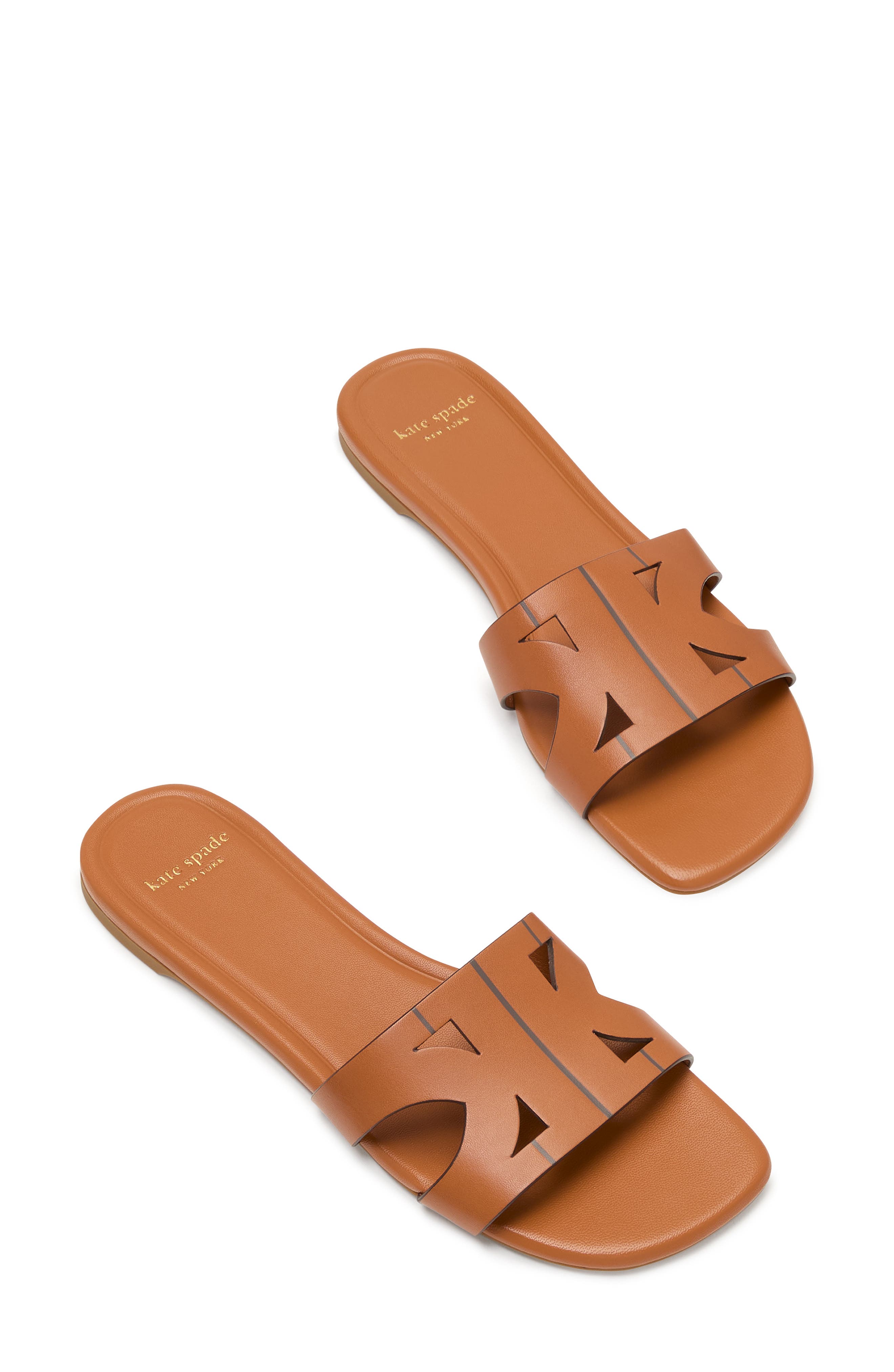 Kate Spade New York duo smooth leather slide sandal, Alternate, color, Saddle
