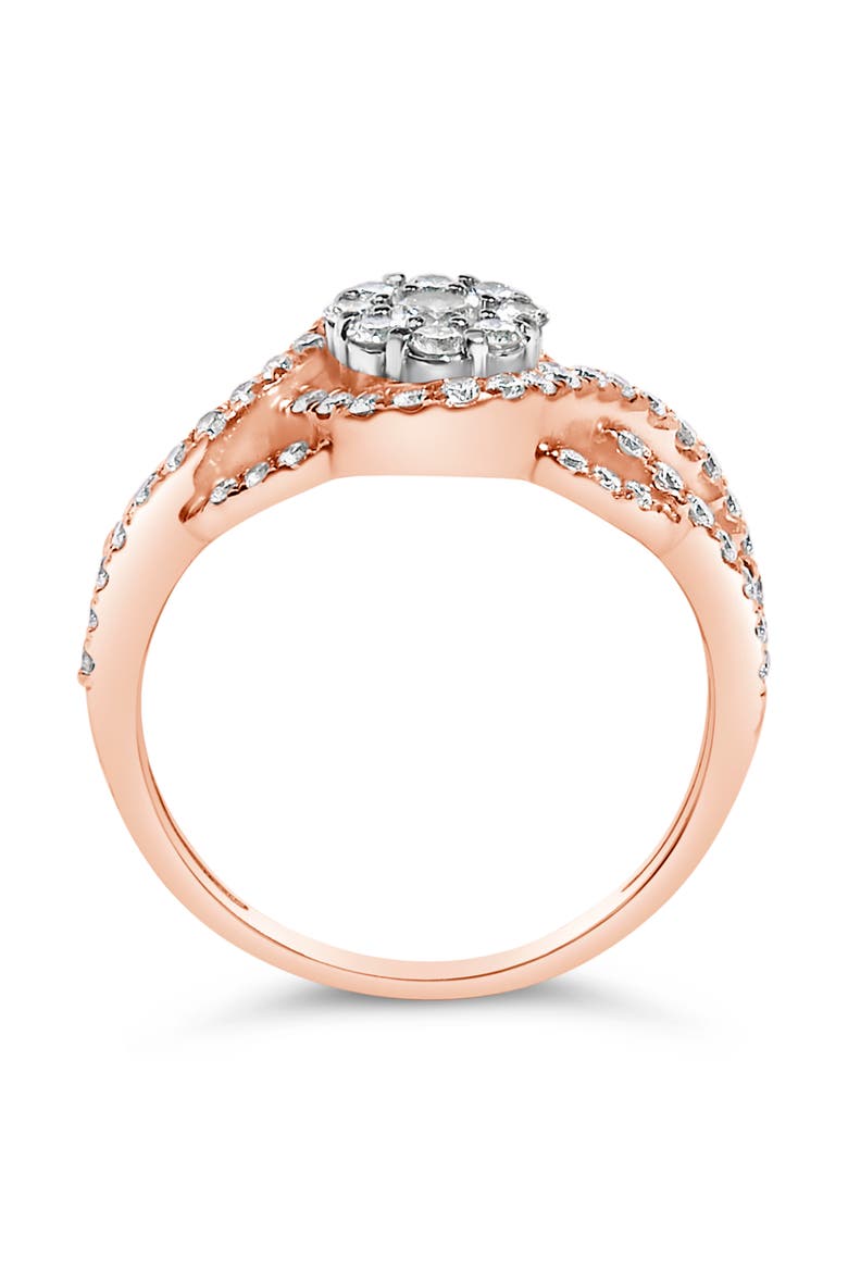 10K Gold 3/4 Ctw Diamond Floral Cluster Head Cocktail Ring, Alternate, color, Rose Gold