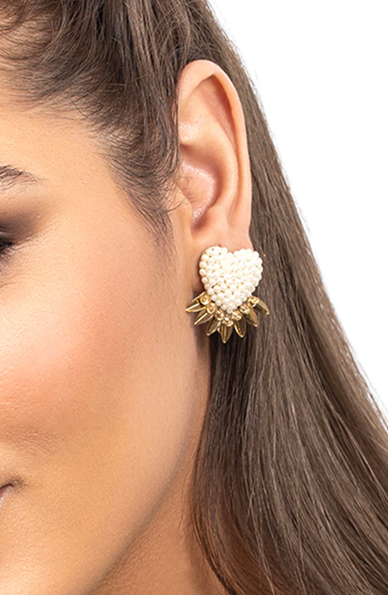 Deepa Gurnani Danni Beaded Fringe Heart Stud Earrings, Alternate, color,