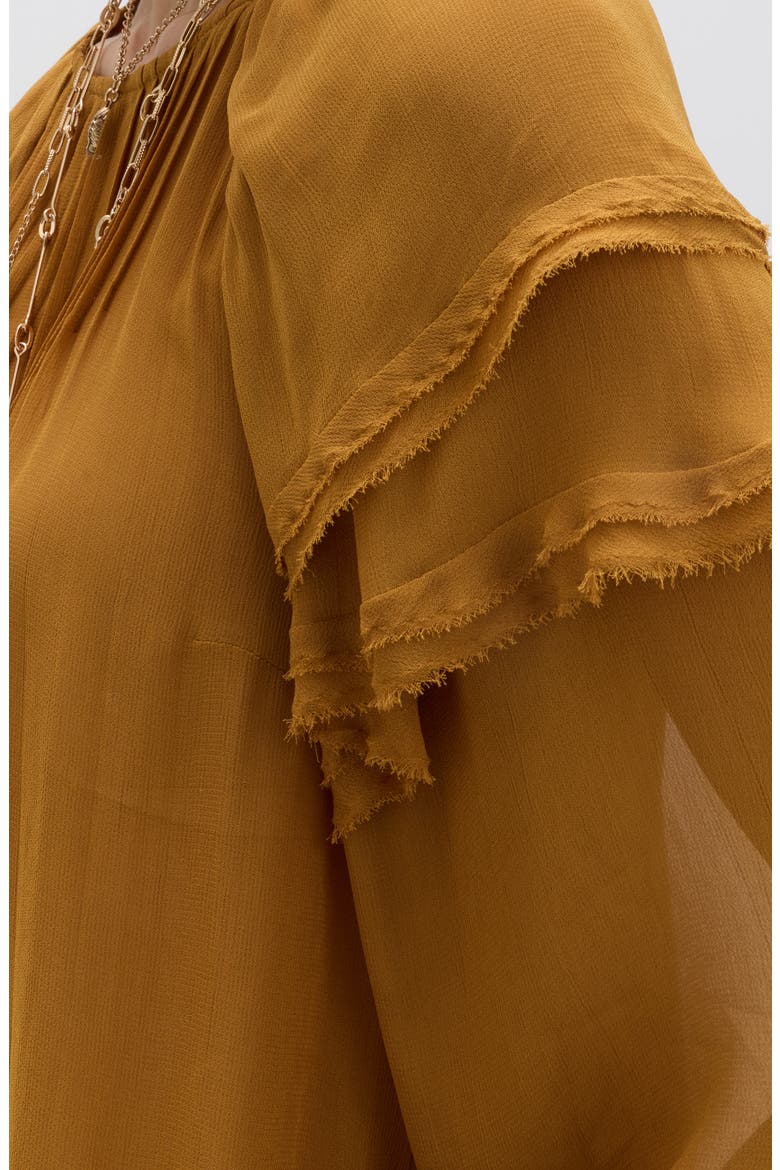 Ruffle Shoulder Blouse, Alternate, color, ANTIQUE GOLD