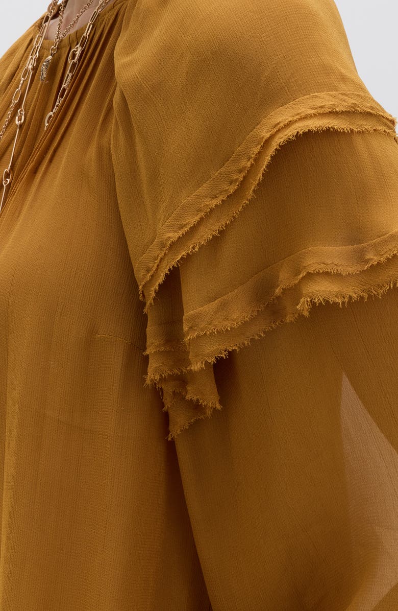 PER UNA BY M&S Ruffle Shoulder Blouse, Alternate, color, Antique Gold