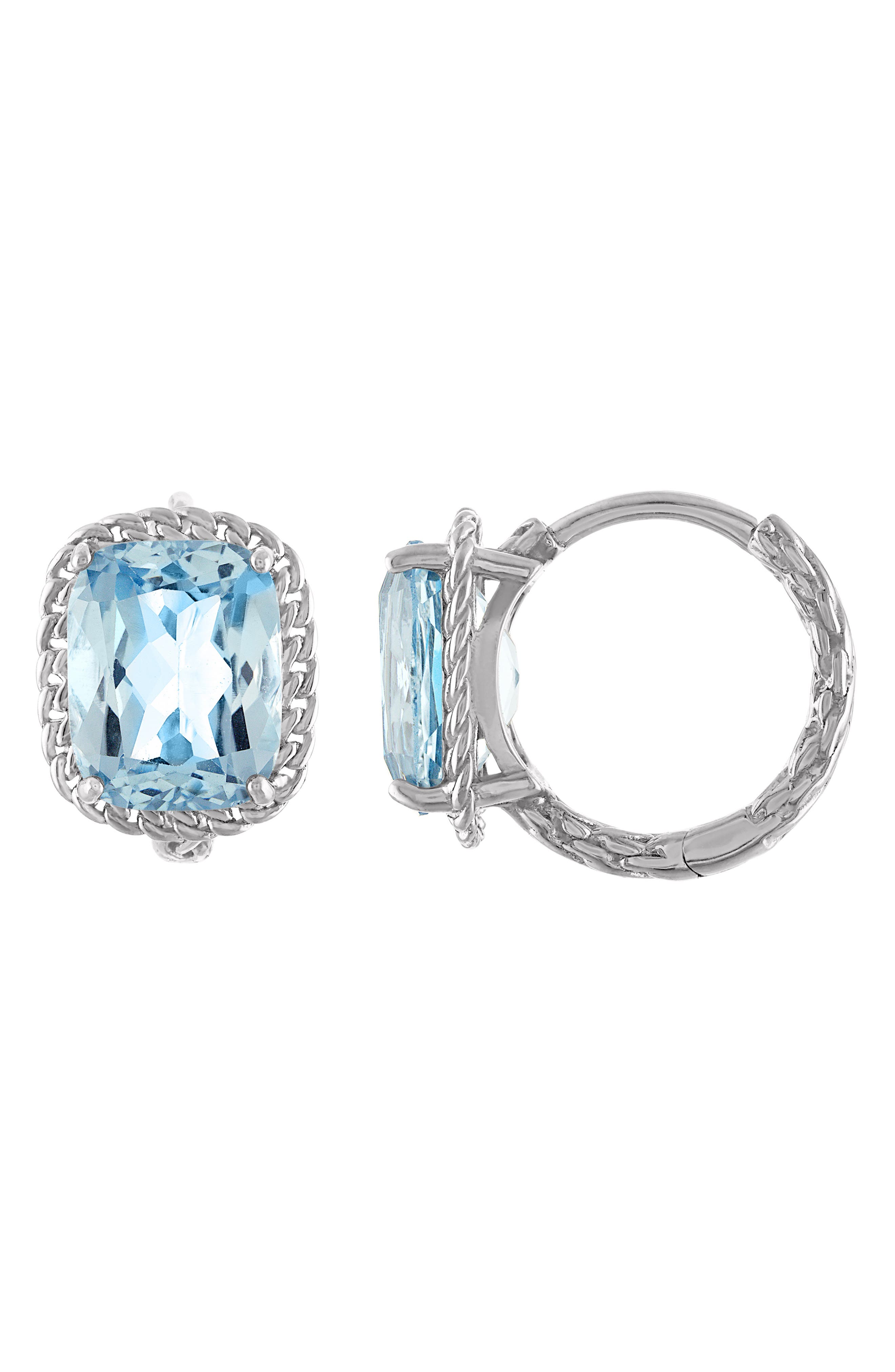 FZN Sterling Silver Genuine Gemstone Wheat Huggie Earrings