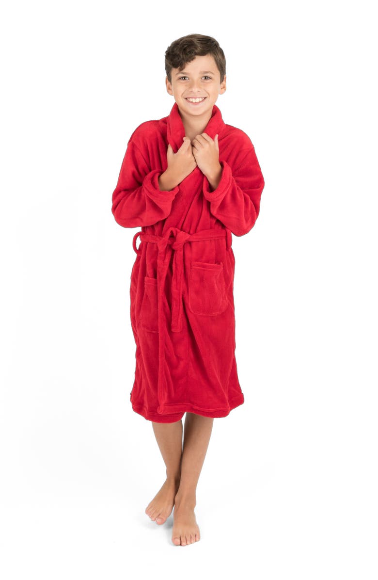 Leveret Kids Fleece Robe, Shawl Collar, Solid Colors, Alternate, color, Red