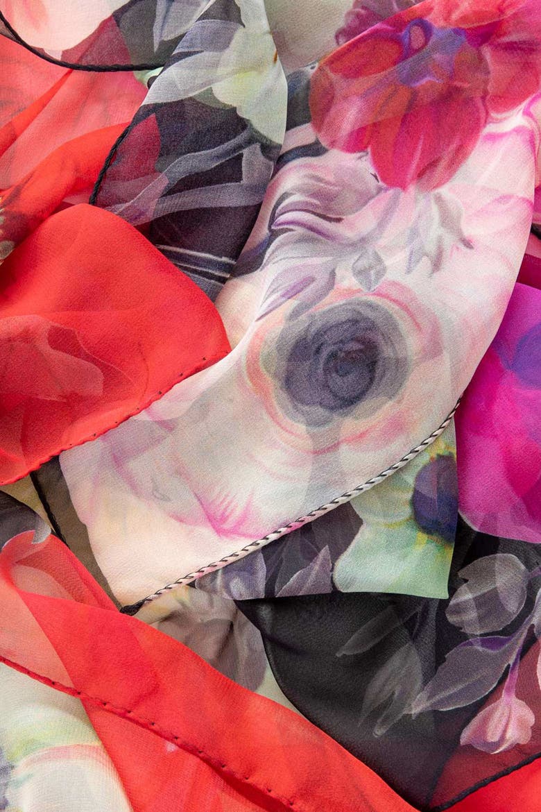 Campo de' Fiori - Long Sheer Silk Scarf for Women, Alternate, color, Black