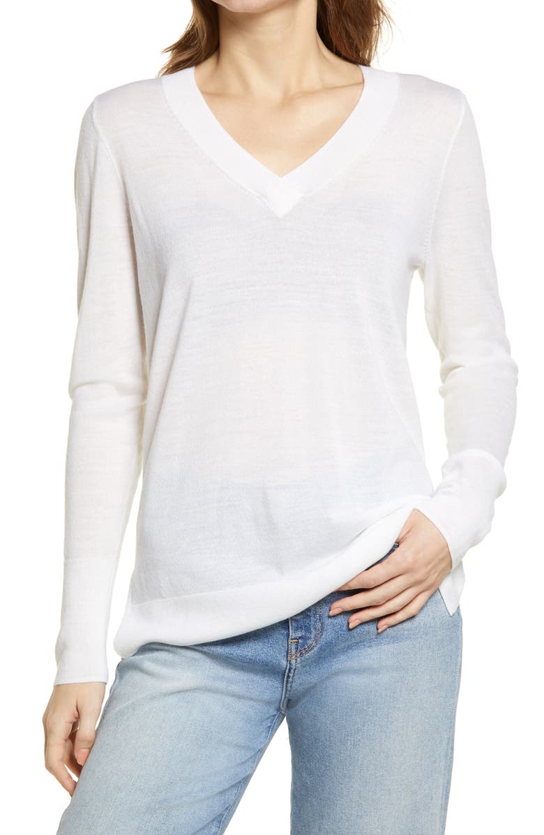 Halogen<sup>®</sup> V-Neck Merino Wool Blend Sweater, Main, color,