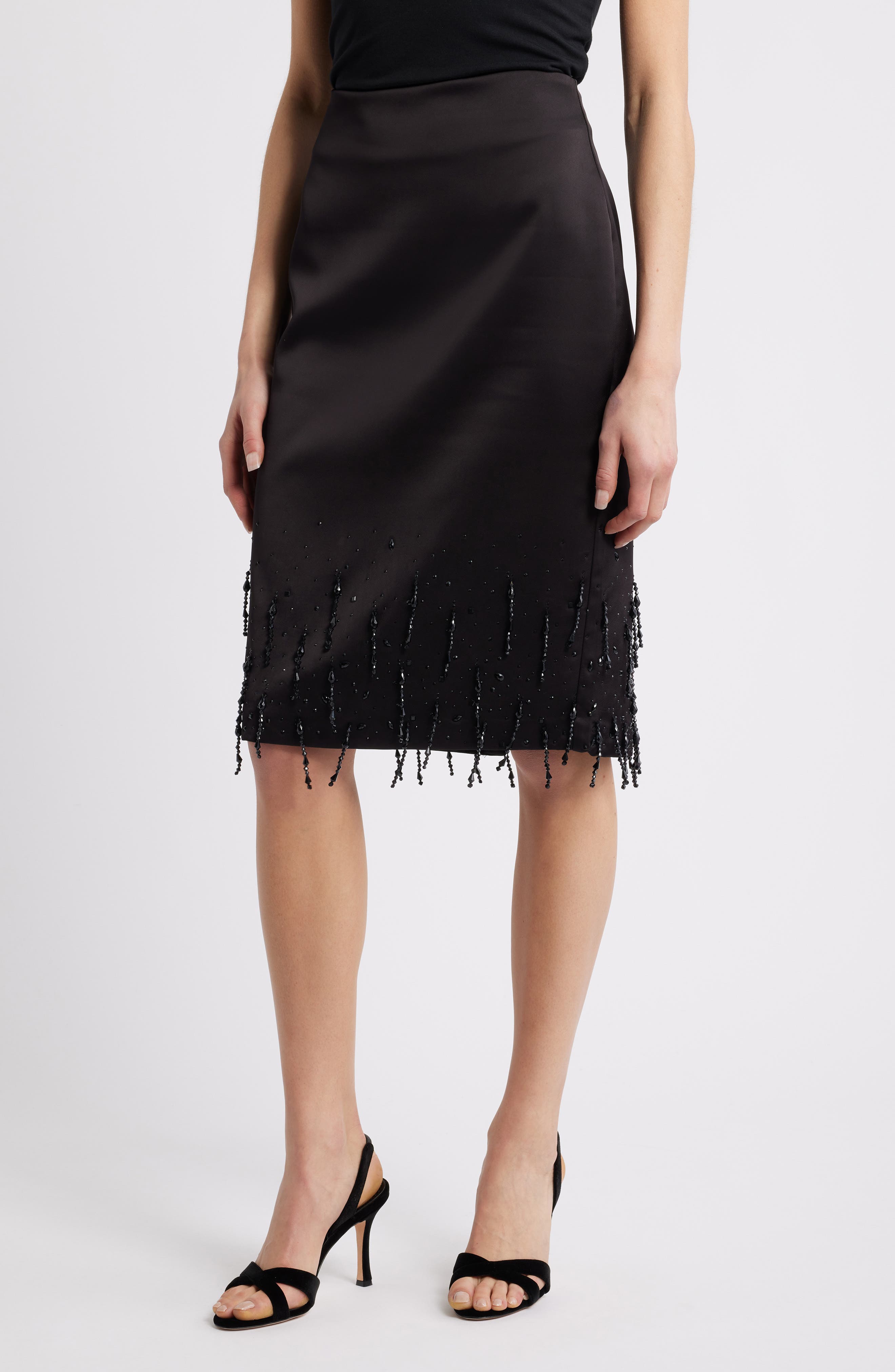 MANGO Crystal Trim Midi Skirt