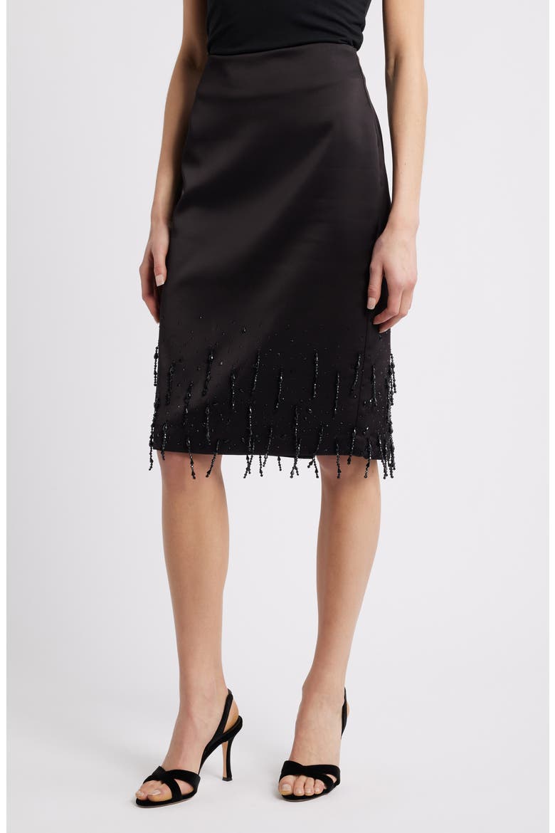 Crystal Trim Midi Skirt, Main, color, BLACK