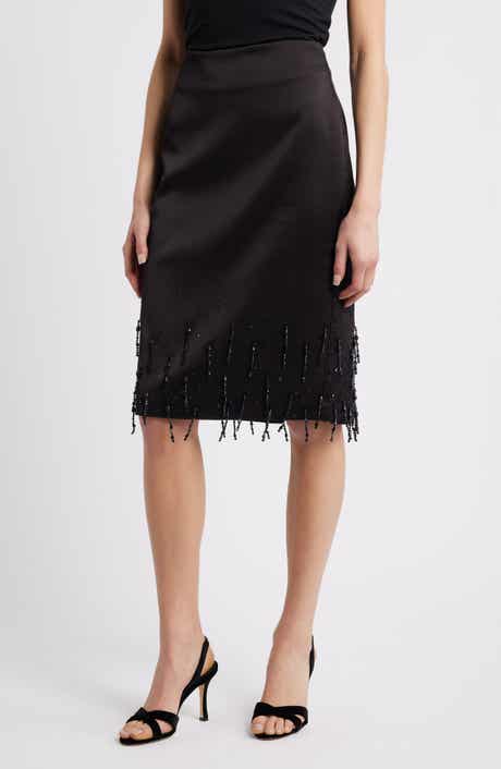 MANGO Crystal Trim Midi Skirt
