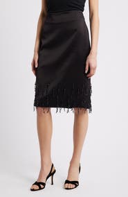 MANGO Crystal Trim Midi Skirt