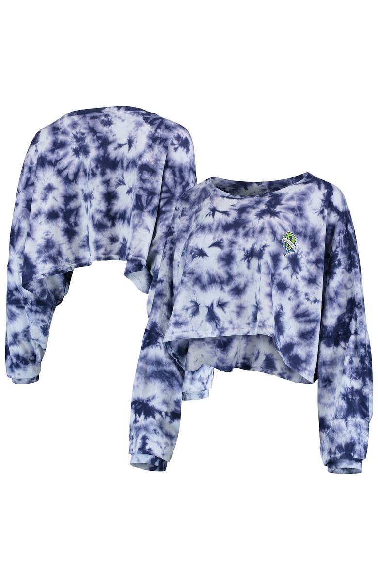 ZOOZATZ Women's ZooZatz Navy Seattle Sounders FC Oversized Cloud-Dye Long Sleeve T-Shirt, Alternate, color, 