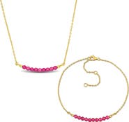 DELMAR Beaded Created Ruby Bracelet & Necklace Set
