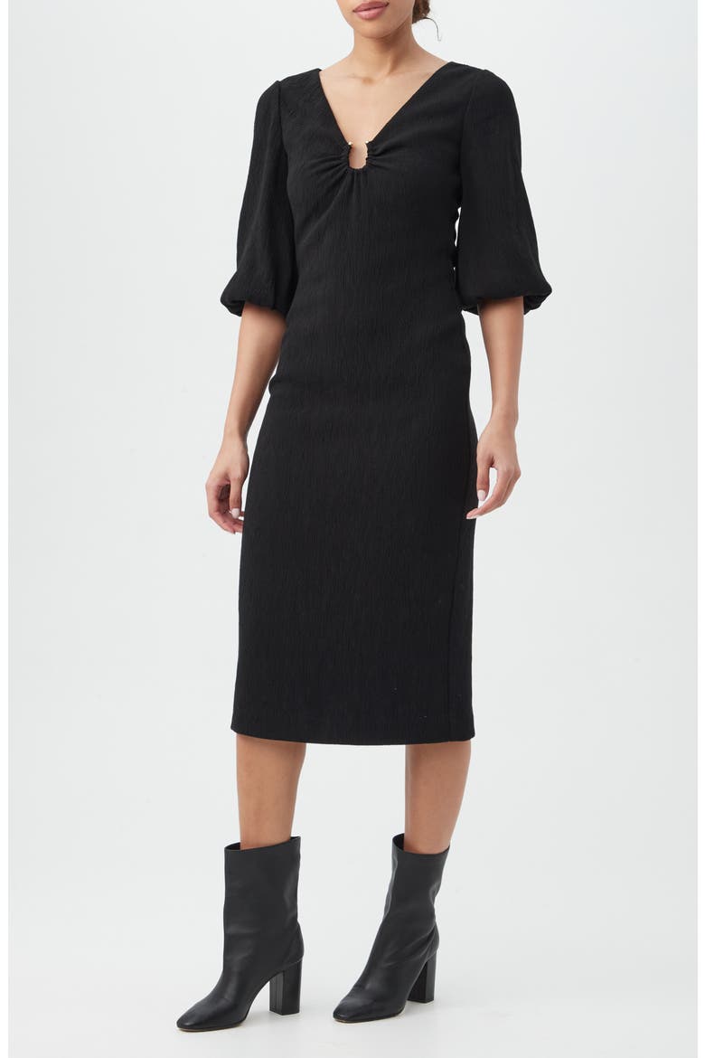 Madeline Textured Midi Dress, Alternate, color, BLACK