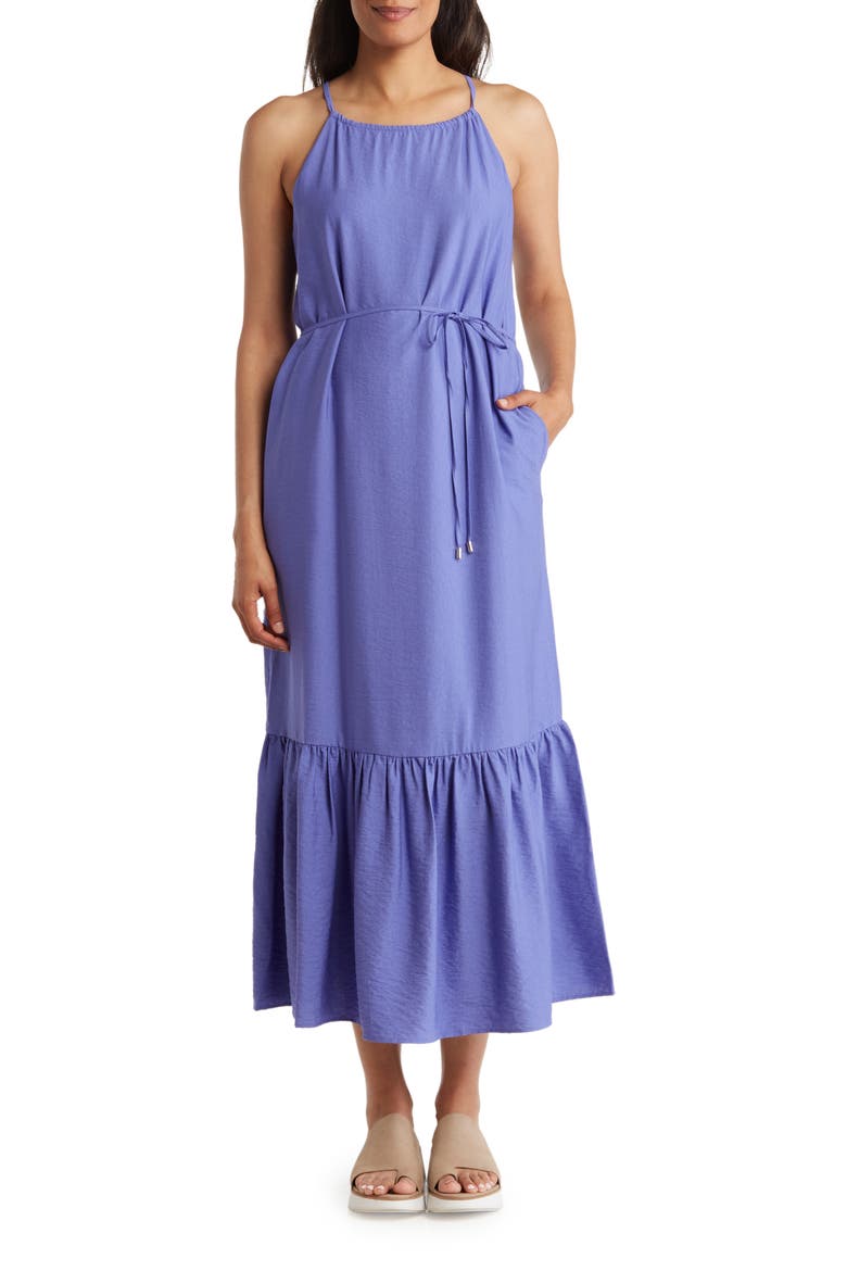 anne klein halter dress Neck Sleeveless Tiered Maxi (Women) sophisticated color.
