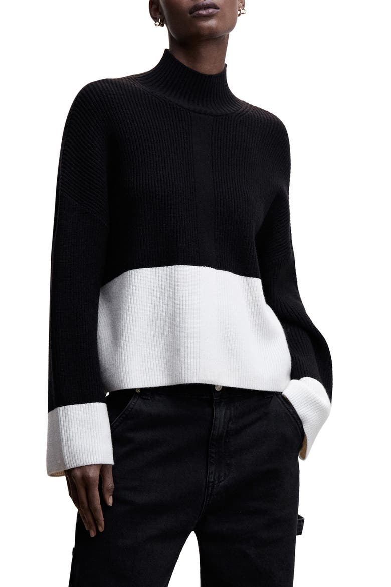 Colorblock Turtleneck Sweater, Main, color, BLACK