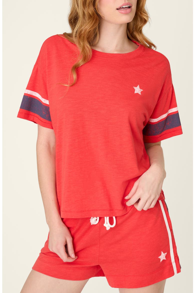 Star Spangled Summer Cotton & Modal Pajama T-Shirt Top, Main, color, TRUE SCARLET