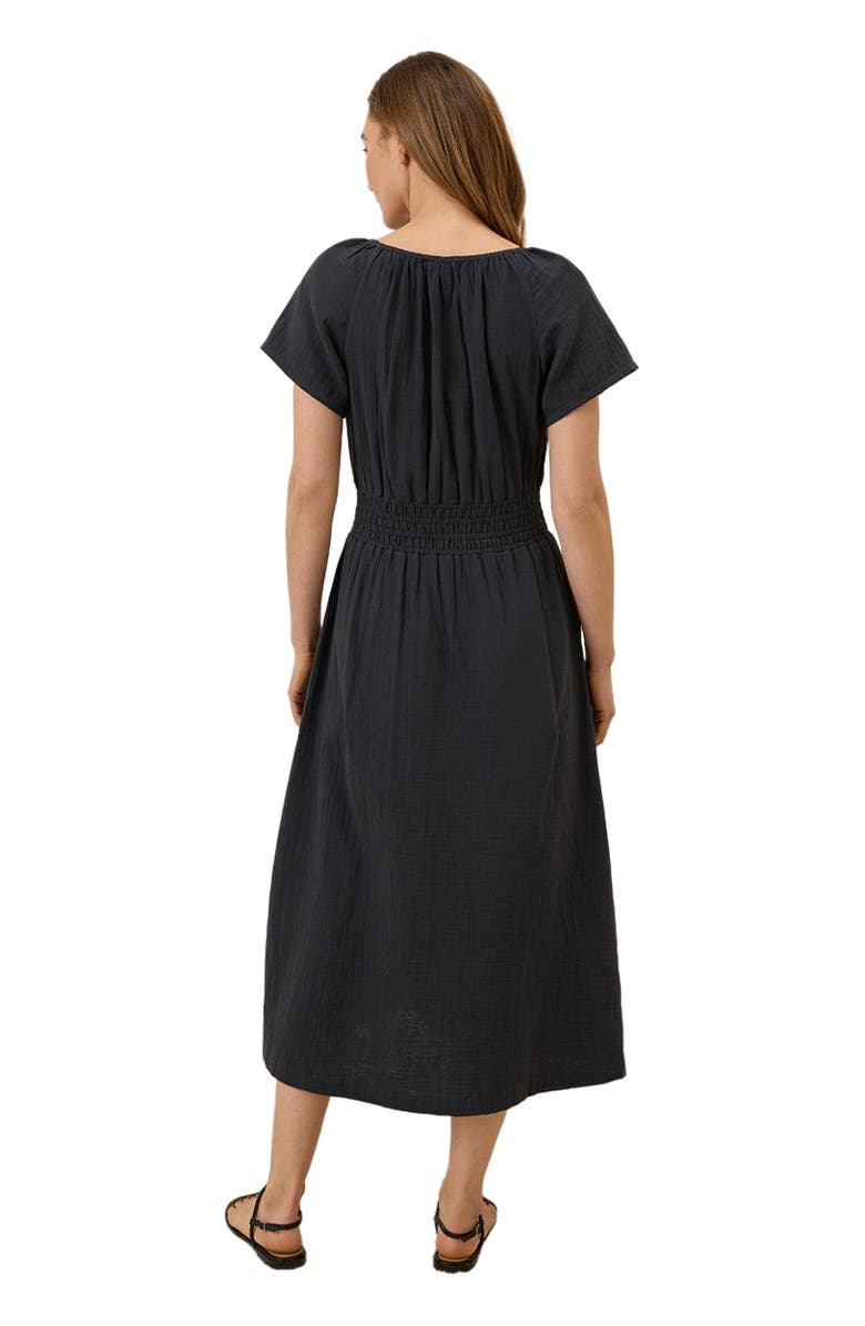 Pact Organic Cotton Coastal Double Gauze Boho Midi Dress, Alternate, color, Black