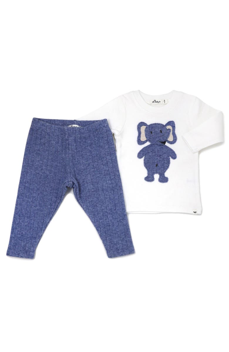 oh baby! Ragdoll Elephant Long Sleeve Cream Tee Mixed Two Piece Set, Alternate, color, Blue Heather