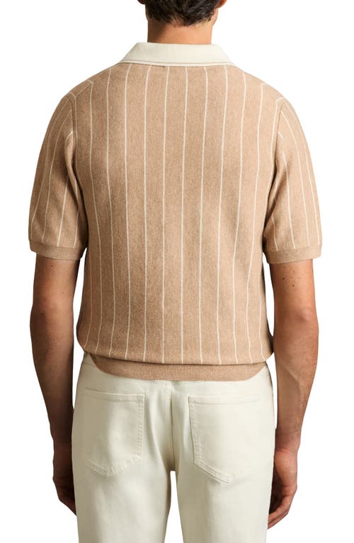 Reiss Worthy Stripe Short Sleeve Wool Button-up Shirt In Camel