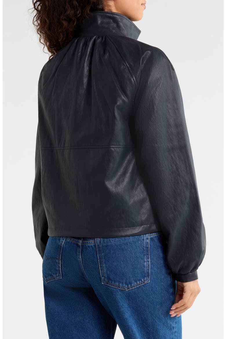 Funnel-Neck Faux Leather Balloon Bomber Jacket, Alternate, color, NAVY