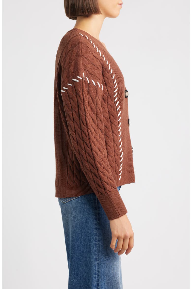 Whipstitch Cable Cardigan, Alternate, color, BROWN