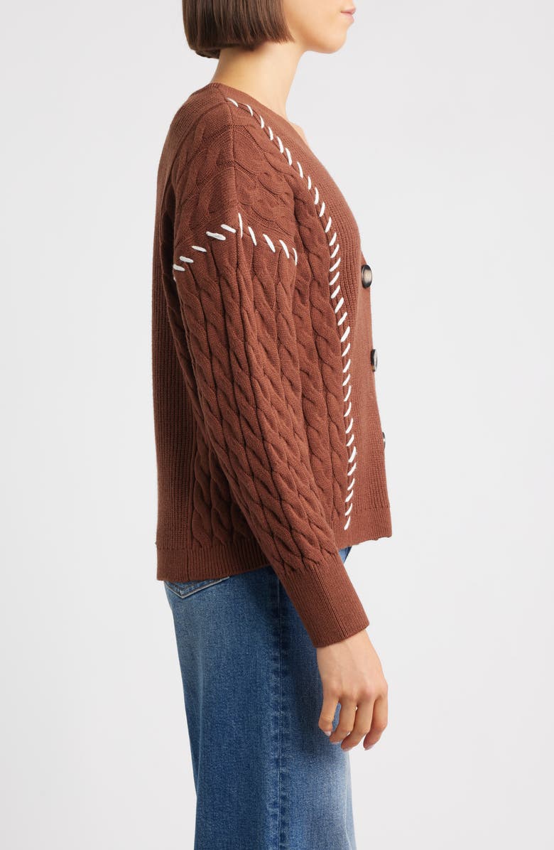 CITY BLUES Whipstitch Cable Cardigan, Alternate, color, Brown