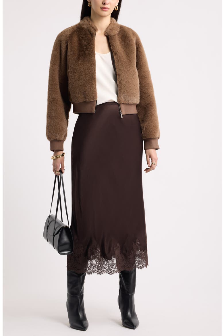 Faux Fur Bomber Jacket, Alternate, color, BROWN PLUSH