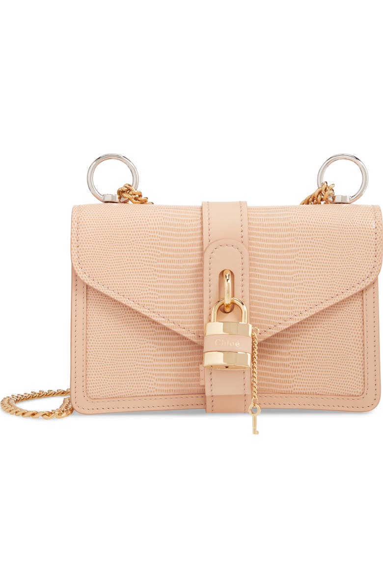 Chloé Aby Chain Reptile Embossed Calfskin Leather Shoulder Bag, Main, color,