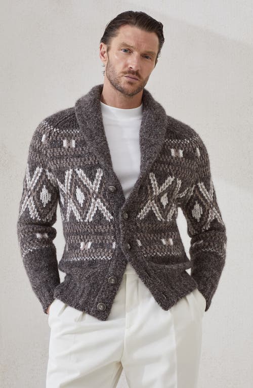 Brunello Cucinelli Wool Cardigan V-neck Geometric Pattern In Gray