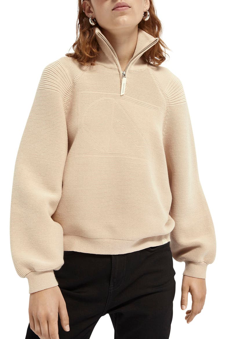 Club Nomade Quarter Zip Rib Sweater, Main, color, ECRU
