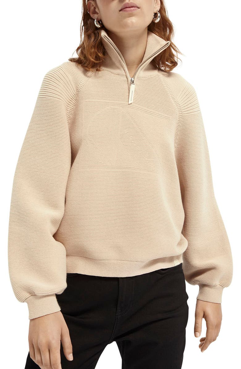 Scotch & Soda Club Nomade Quarter Zip Rib Sweater, Main, color,