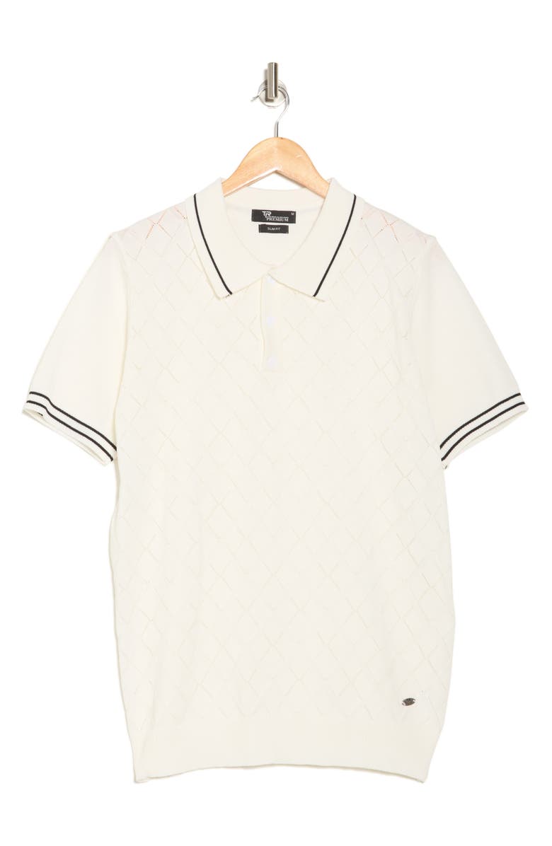 T.R. PREMIUM Tipped Collar Sweater Knit Polo, Alternate, color, Cream