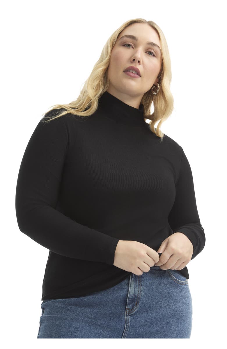 June + Vie Ribbed Mock Neck Top, Main, color, Black