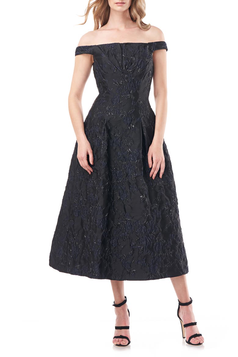 Carina Metallic Floral Brocade Cocktail Dress, Main, color, BLACK NAVY