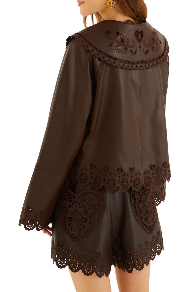 Hearts Richelieu Leather Jacket, Alternate, color, BROWN