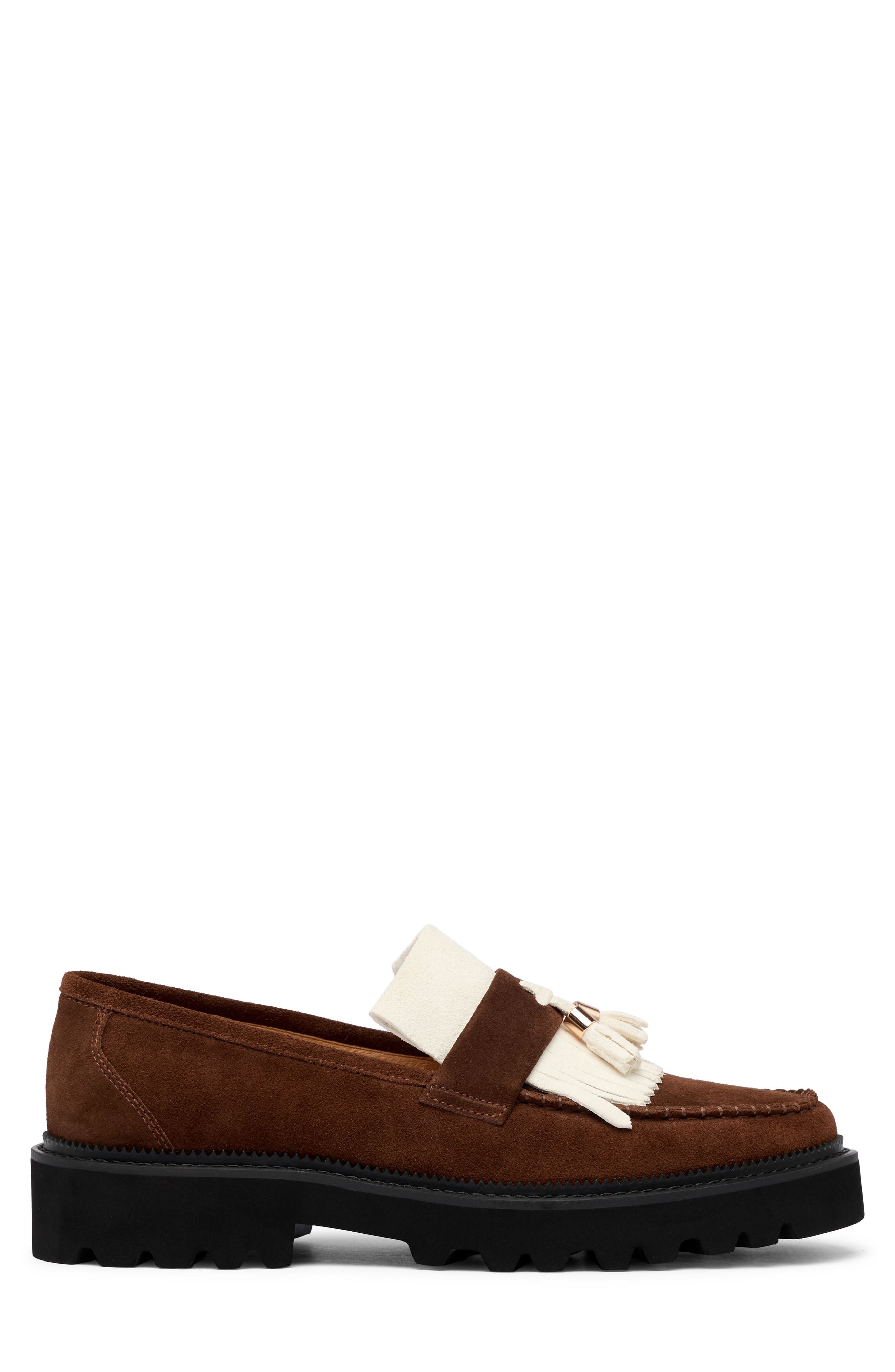 Journey Leather Tassel Loafer, Alternate, color, BROWN/ WHITE