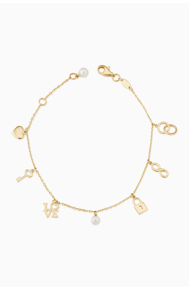 Oradina 14K Yellow Gold Forever Yours Charm Bracelet, Main, color, 14K Yellow Gold