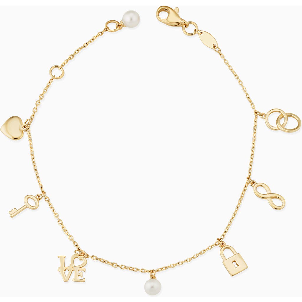 Oradina 14k Yellow Gold Forever Yours Charm Bracelet