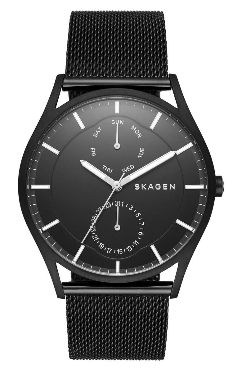 Skagen 'Holst' Multifunction Mesh Strap Watch, 40mm, Main, color, 