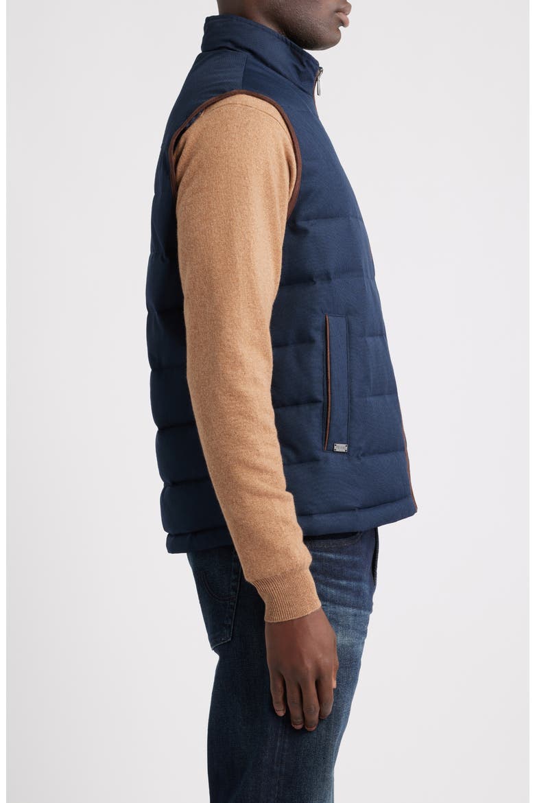 Sully Faux Leather Trim Quilted Vest, Alternate, color, NAVY