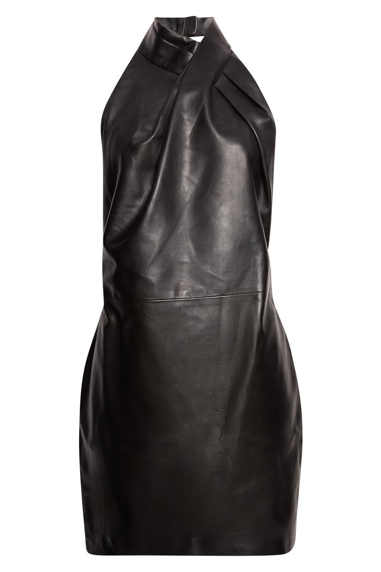 Halterneck Leather Minidress, Alternate, color, 0PA BLACK