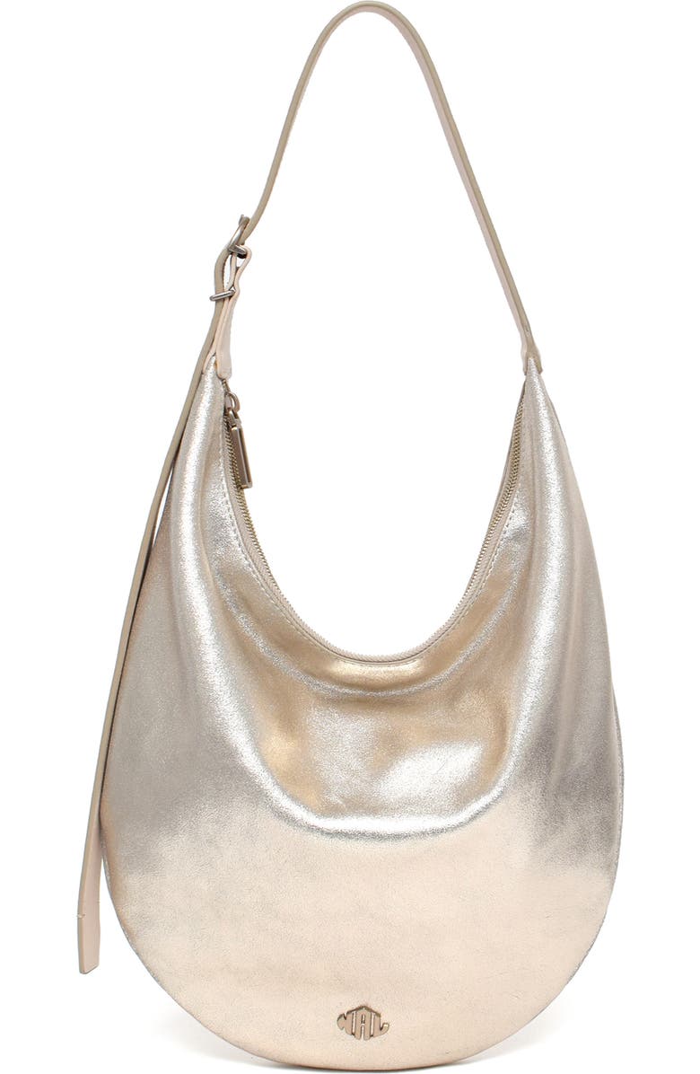 New Amsterdam Leatherworks Wyatt Metallic Hobo Bag, Main, color, Champagne
