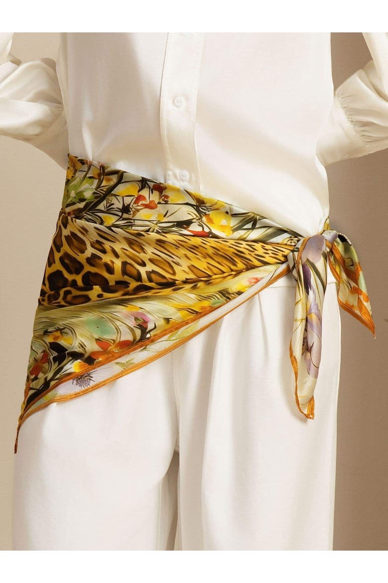 Pure Silk Leopard & Floral Scarf, Alternate, color, Orange