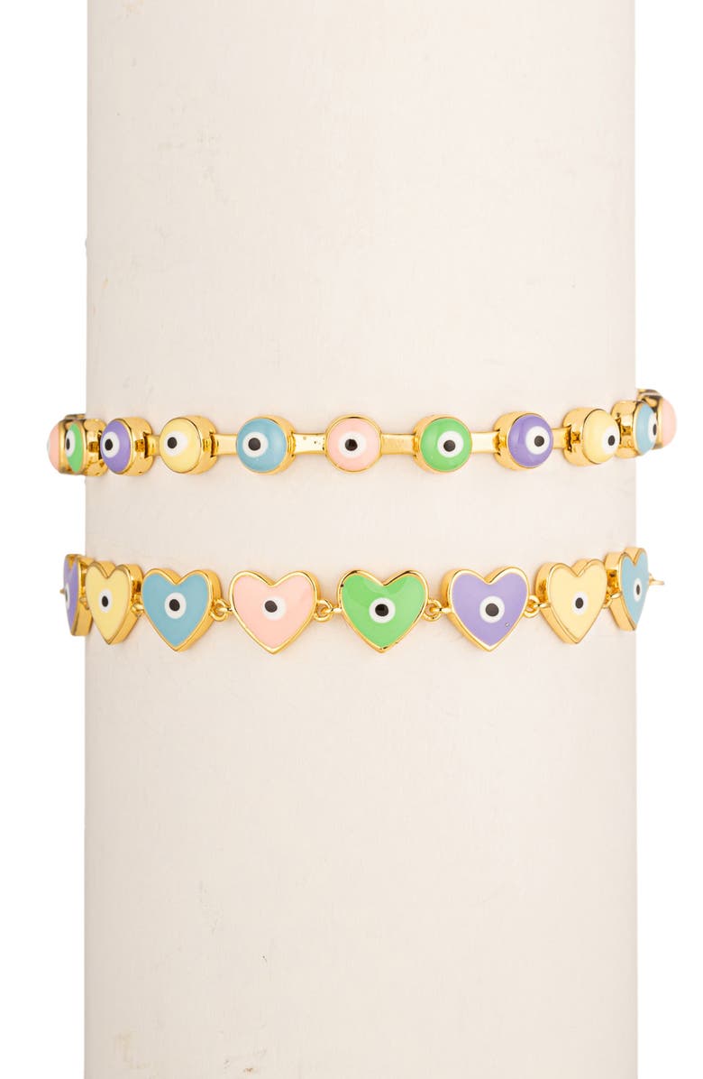 EYE CANDY LOS ANGELES Set of 2 Pastel Evil Eye & Heart Bracelets, Main, color, 