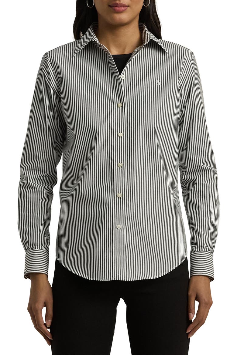 Stripe Easy Care Cotton Shirt, Main, color, BLACK/ WHITE