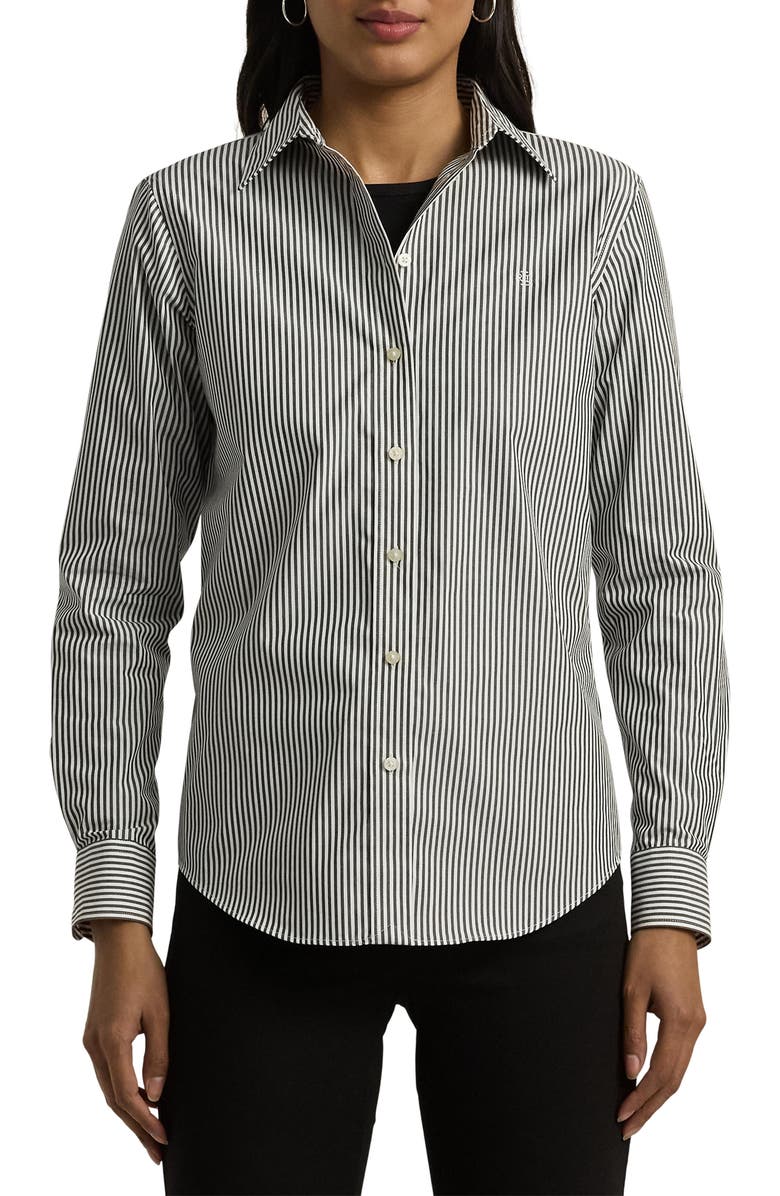 Lauren Ralph Lauren Stripe Easy Care Cotton Shirt, Main, color, Black/White