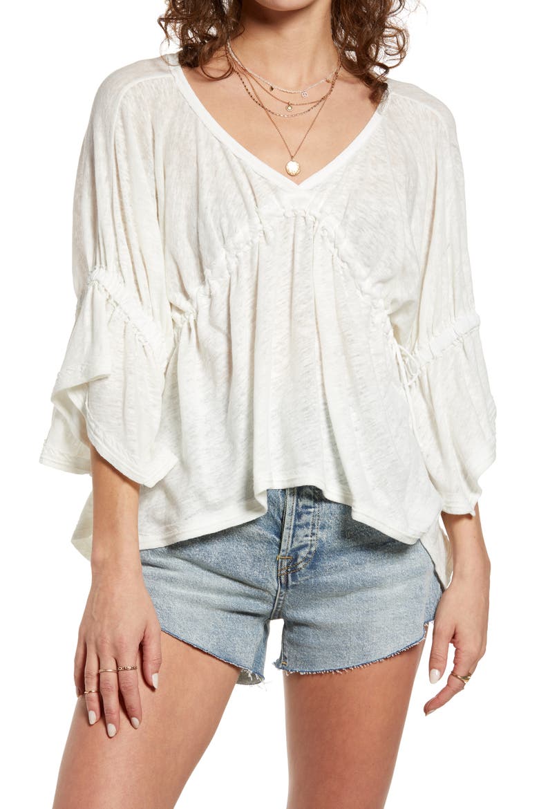 Ruffle Linen Blend Top, Main, color, IVORY