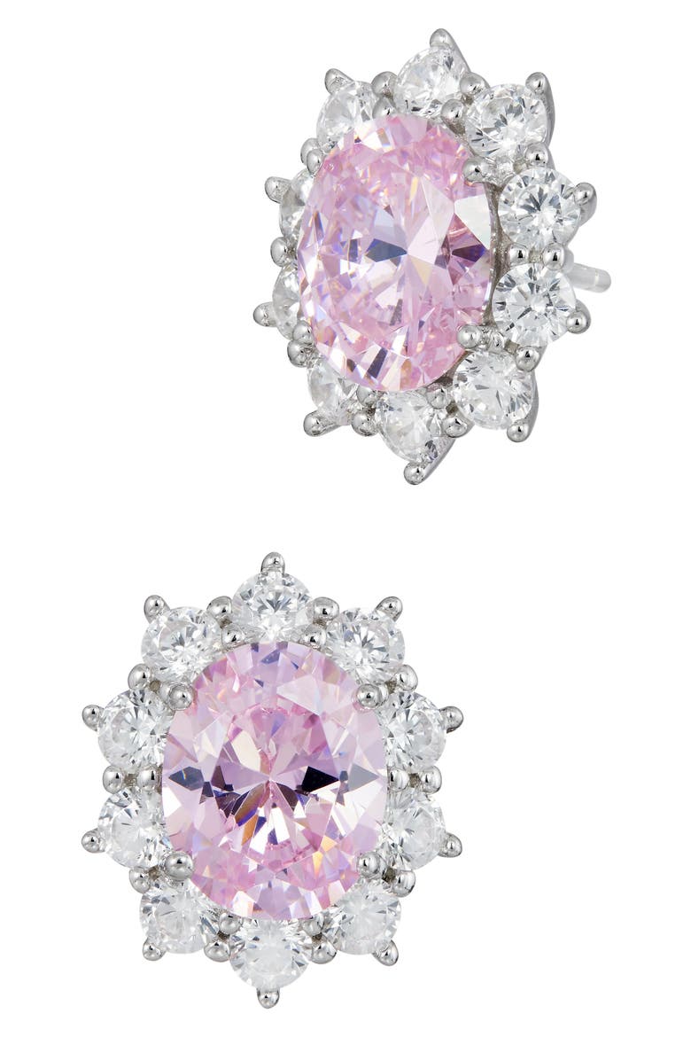 Oval Cubic Zirconia Halo Stud Earrings, Main, color, FANCY PINK