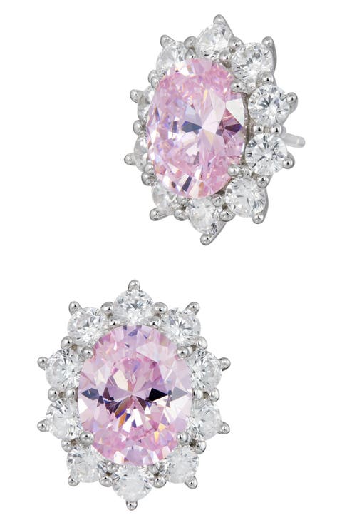 Oval Cubic Zirconia Halo Stud Earrings