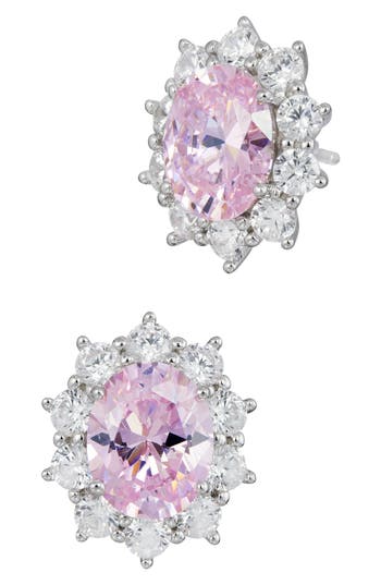 Savvy Cie Jewels Oval Cubic Zirconia Halo Stud Earrings In Pink